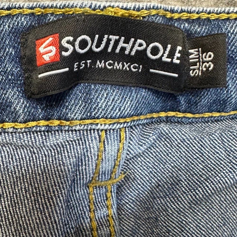 Southpole Moto Denim Shorts Mens 36 Blue Acid Wash Ribbed Slim‎ Fit Biker